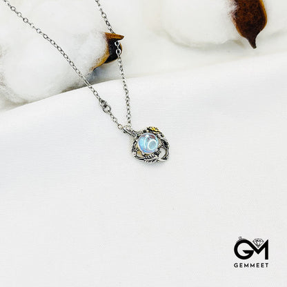 Rose Hollow Moonstone Pendant Necklace