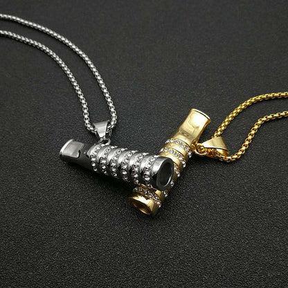 Hip Hop Titanium Steel Gold Plated Zircon Cigarette Holder Pendant