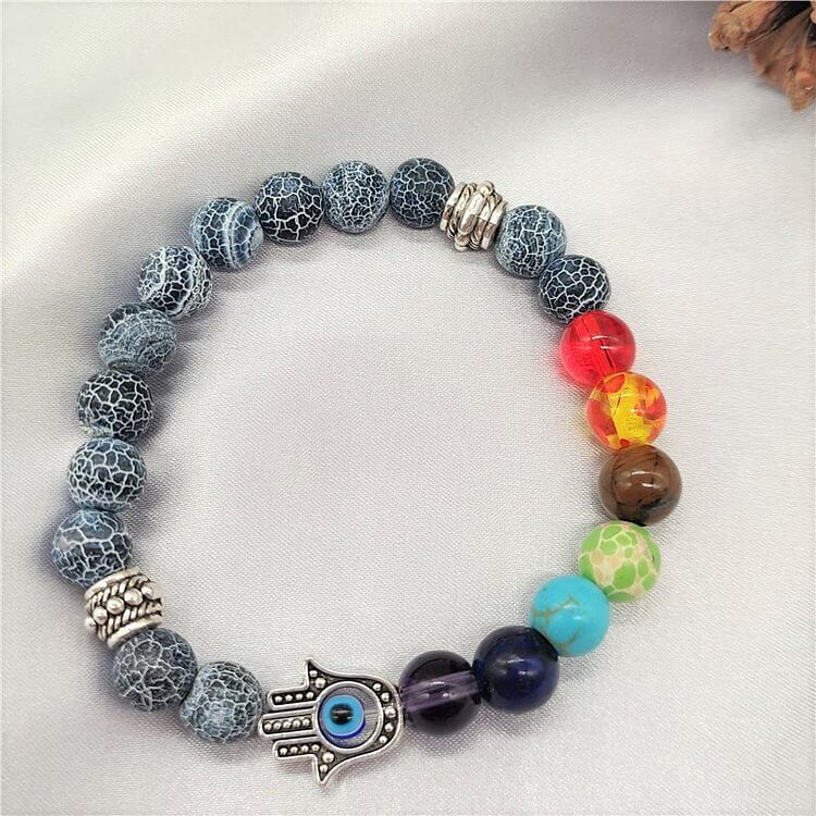 Colorful Chakra Evil Eye Hamsa Beaded Bracelet