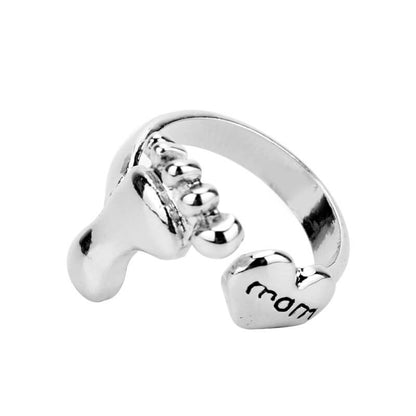 Cute Baby Feet & Love Mom Adjustable Ring