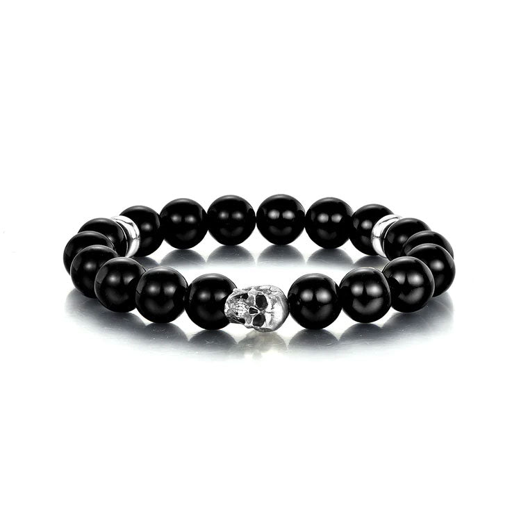 Sterling Silver Obsidian Skull Beaded Bracelets