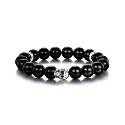 Sterling Silver Obsidian Skull Beaded Bracelets