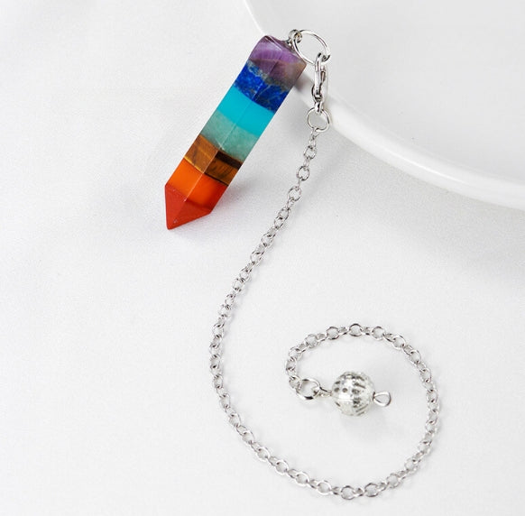 Seven-color Stone Cone Hexagon Column Pendant