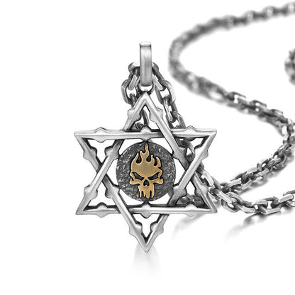 Raging Skull Hollow Hexagram Pendant