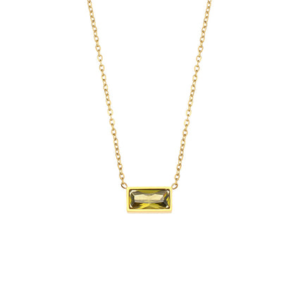 Stainless Steel Square Zircon Color Pendant Necklace