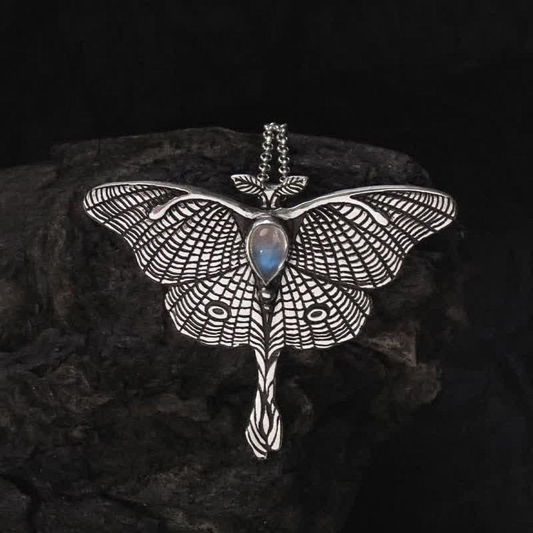 Luna Moth - Sterling Silver Butterfly Moonstone Necklace