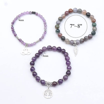 Bohemia Amethyst Tree of Life Lotus Leaf Symbol Bracelet