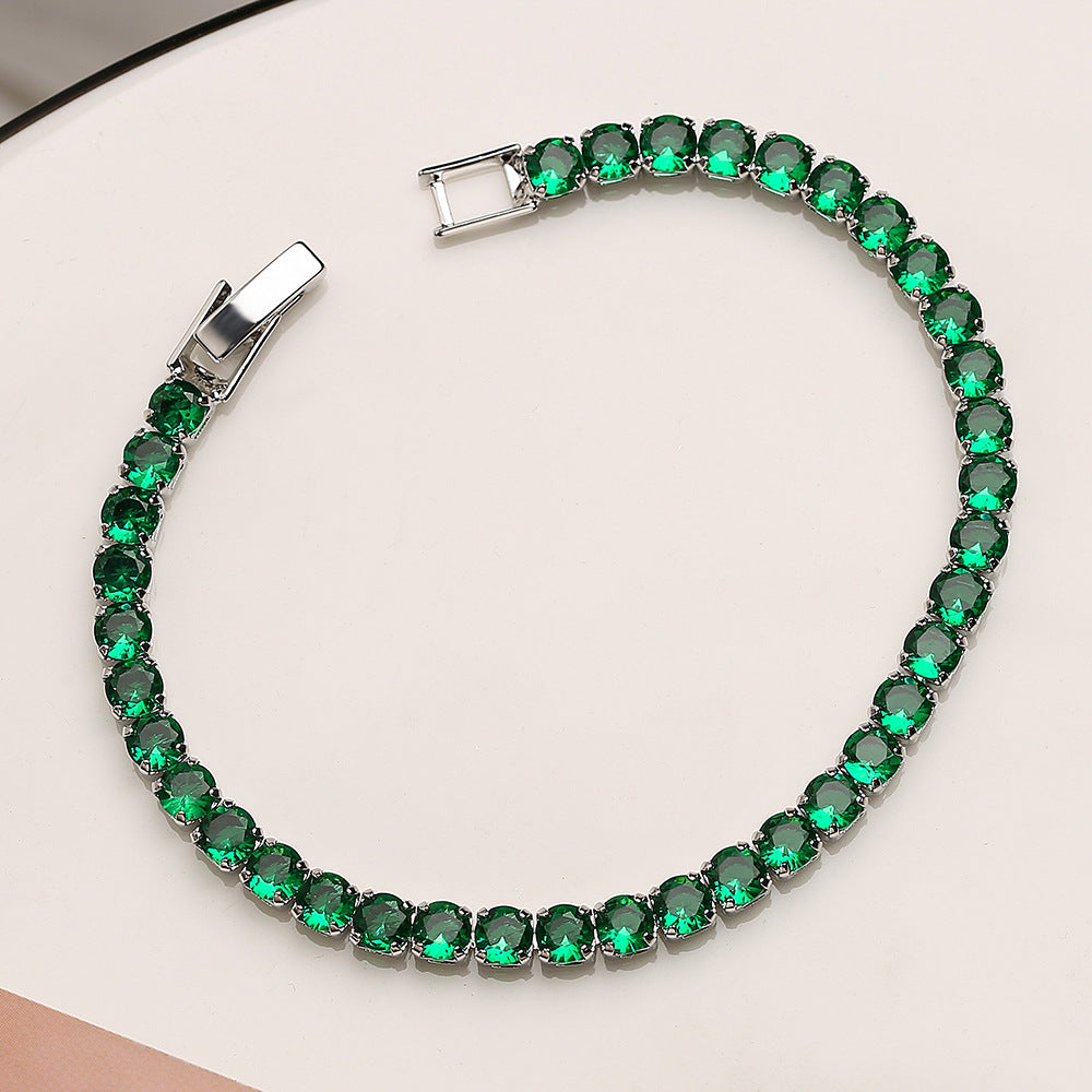 Easy Bukcle Green Stone Tennis Bracelet