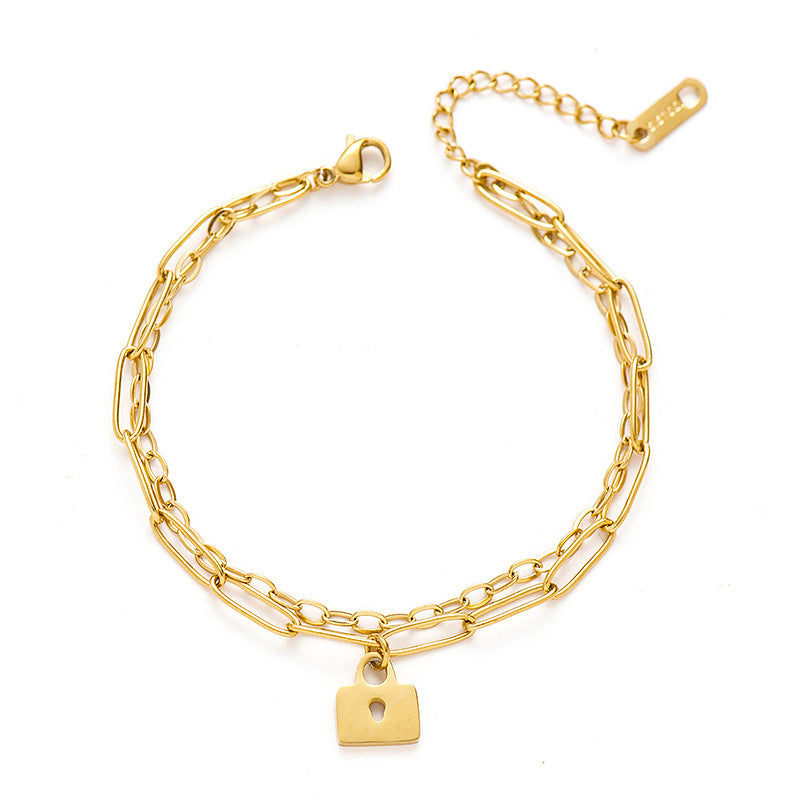 Minimalism 2 Layers Lock Shape Pendant Chain Bracelet