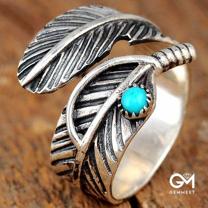 Vintage Turquoise Feather Jewelry Adjustable Ring