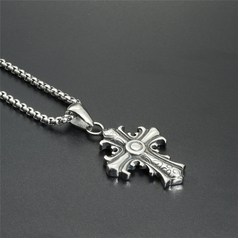 Hip Hop Retro Flower Shape Cross Pendant