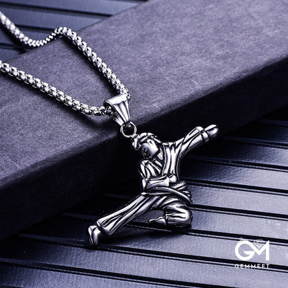 Stainless Steel Judo Figure Pendant Necklace