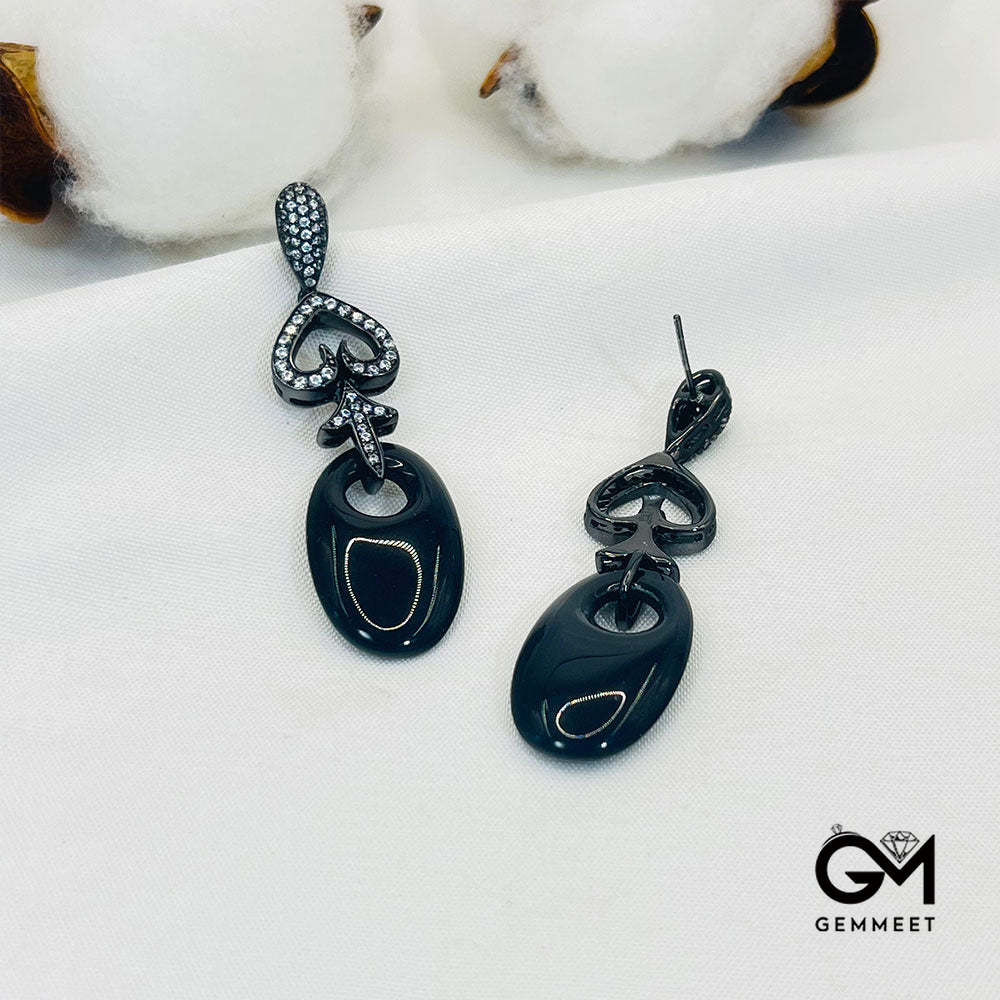 Black Arrow Shape Black Stone Drop Earrings