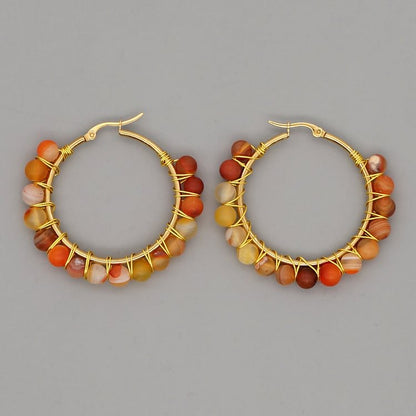 Boho Natural Crystal Beads Large Hoop Earrings