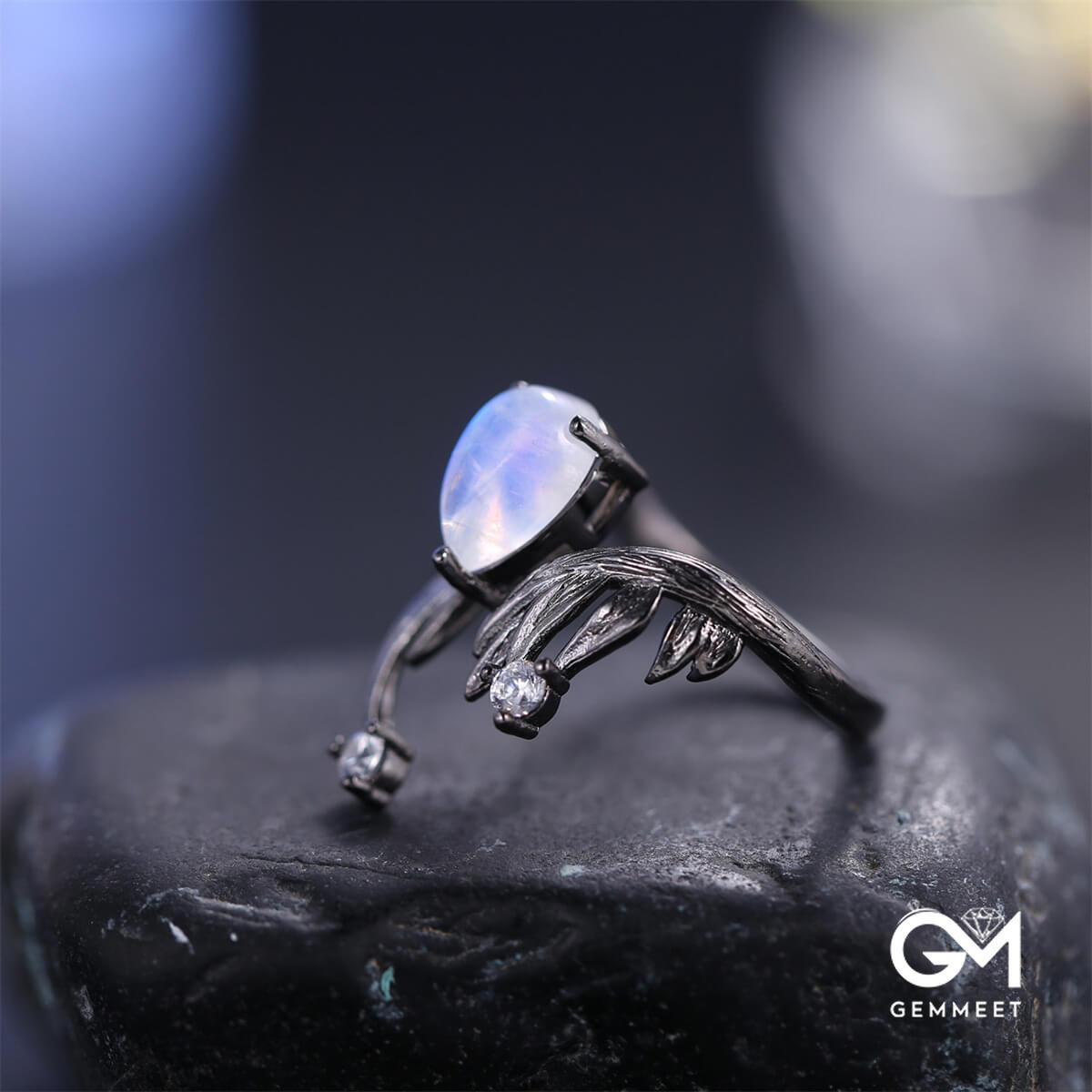 Punk Wings Moonstone Open Ring