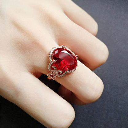 Rose Gold Plated Ruby Ring Fashion Rubellite Ruby Crystal Ring