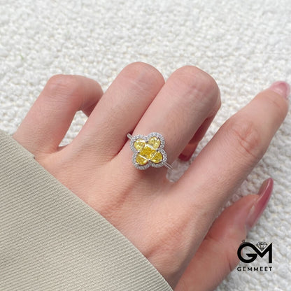 S925 Sterling Silver Yellow Lucky Four-leaf Clover Ring