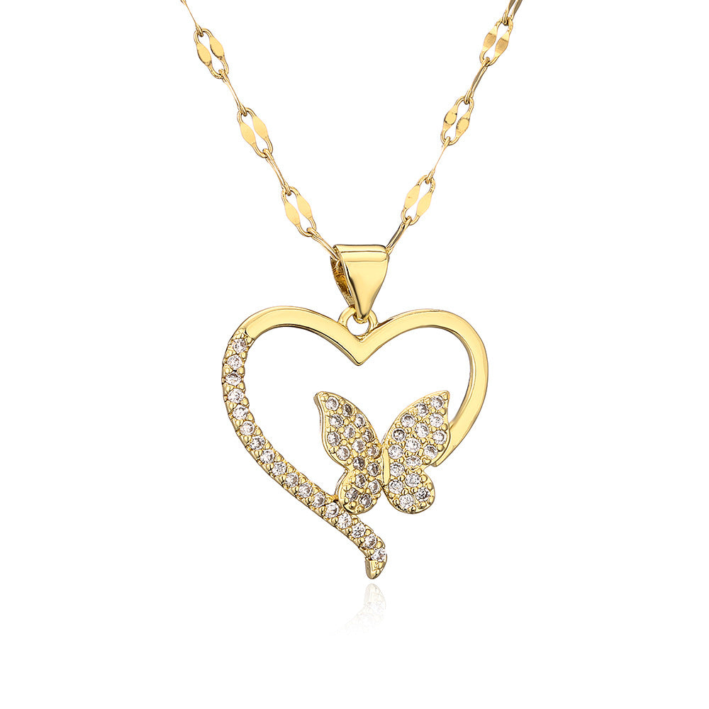 Hollow Heart Bird & Butterfly Totem Pendant Necklace