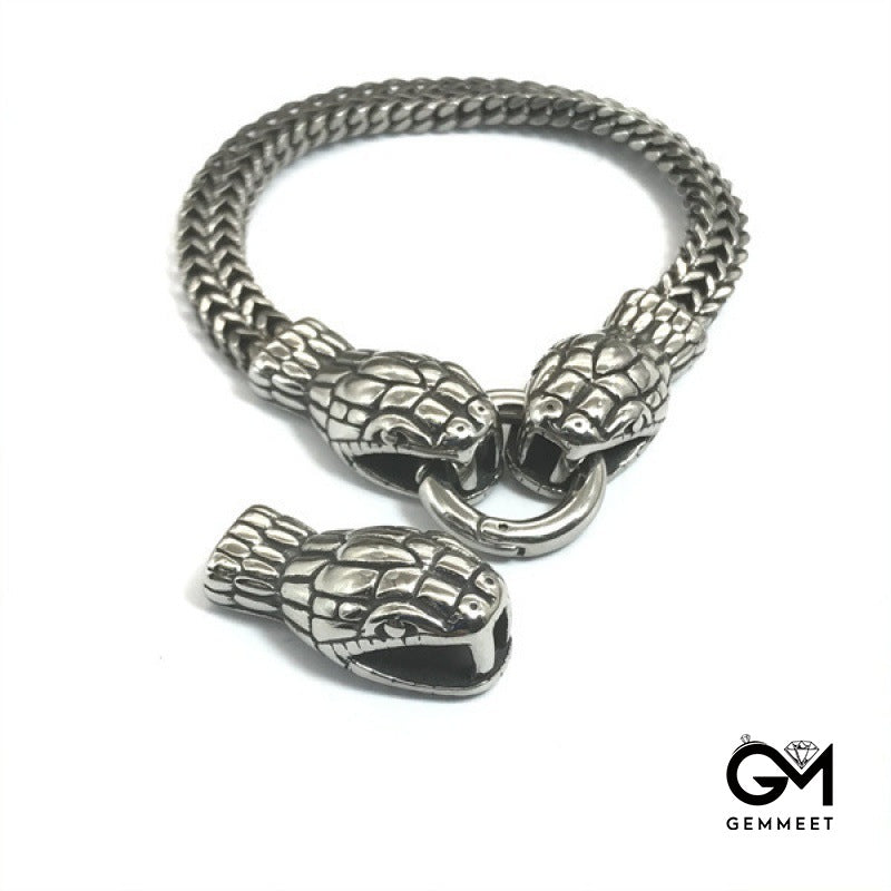 Vintage Viking Double Snake Head Polished Bracelet