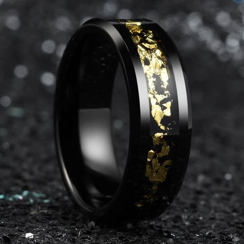 Men's Polished Black Gold Foils Ring