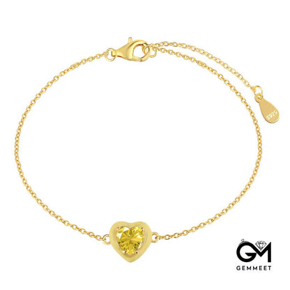 S925 Sterling Silver Drop Rubber Yellow Heart Zircon Bracelet