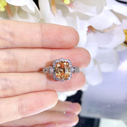 Retro Imitation Fanta Stone Padparadscha Opening Color Gem Ring Orange Red Sun Never Sets Stone Ring