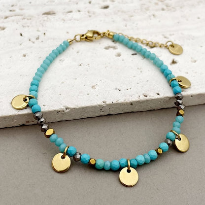 Natural Stone Beaded Titanium Disc Charm Bracelet