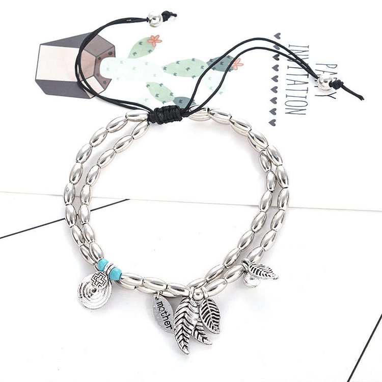 Turquoise Silver Leaf Double Layer Bracelet Anklet