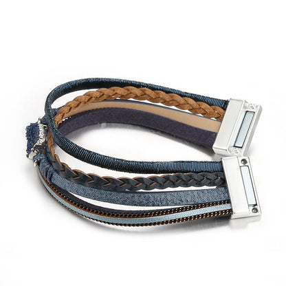 Cluster Braided Leather Magnetic Leather Bracelet