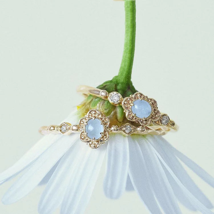 Vintage Natural Aquamarine Daisy Flowers Ring