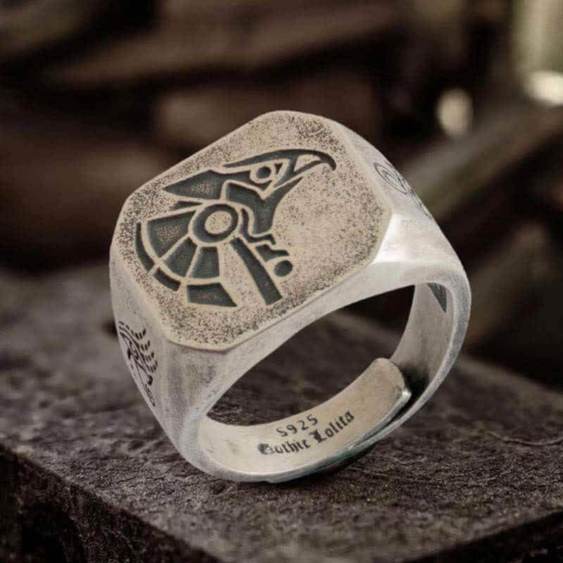 The God Of The Sky - Horus and Anubis Sterling Silver Ring