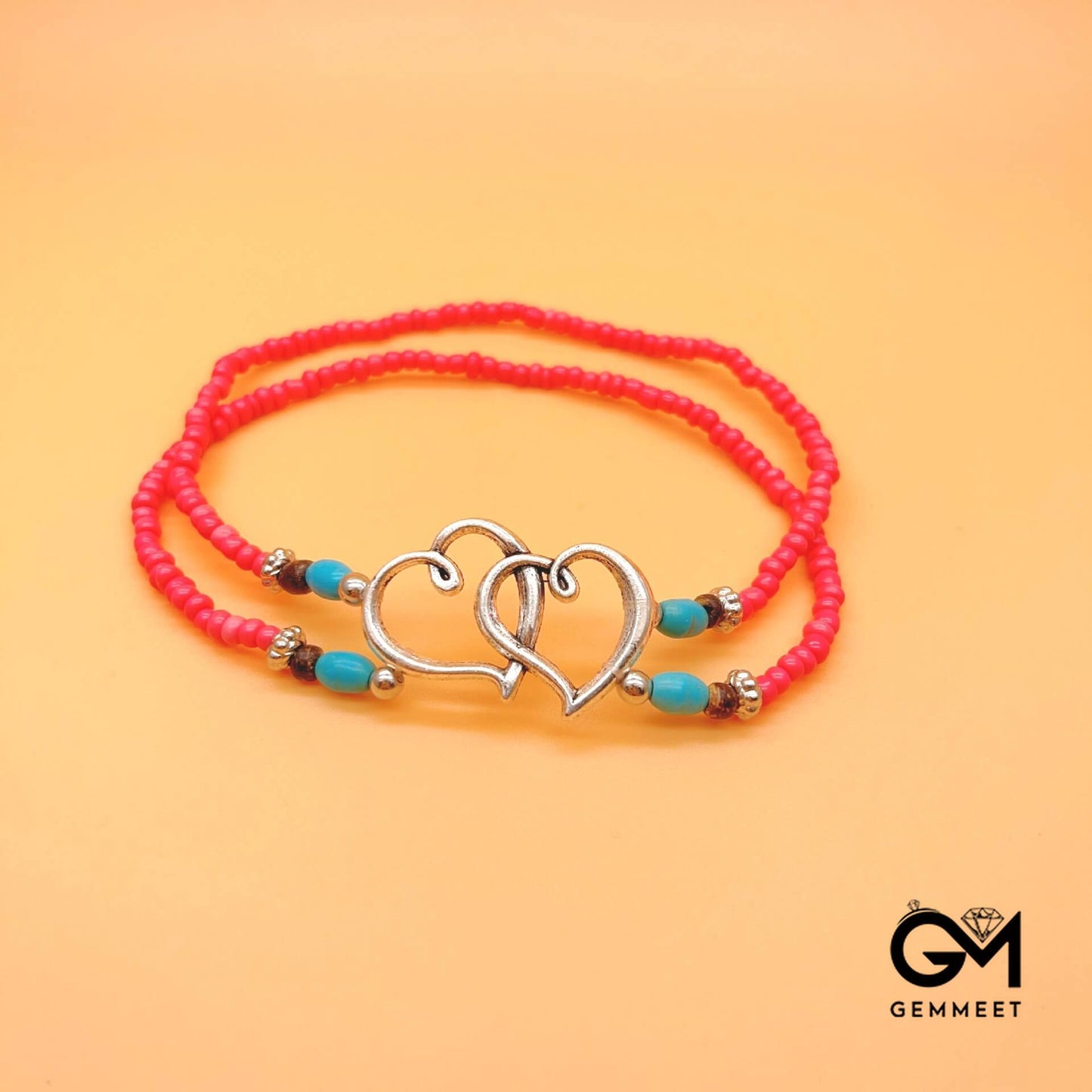 Bead Love Heart To Heart Turquoise Double Anklet