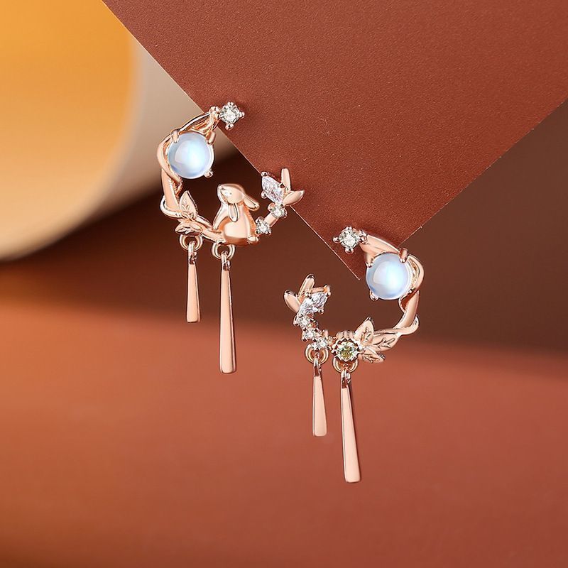 Fashion Moonstone Rabbit Stud Earrings