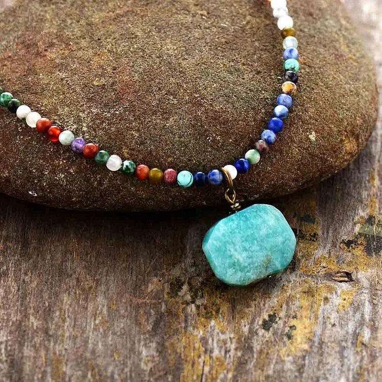 Geometric Amazonite Pendant Choker Mala Jewelry Necklace