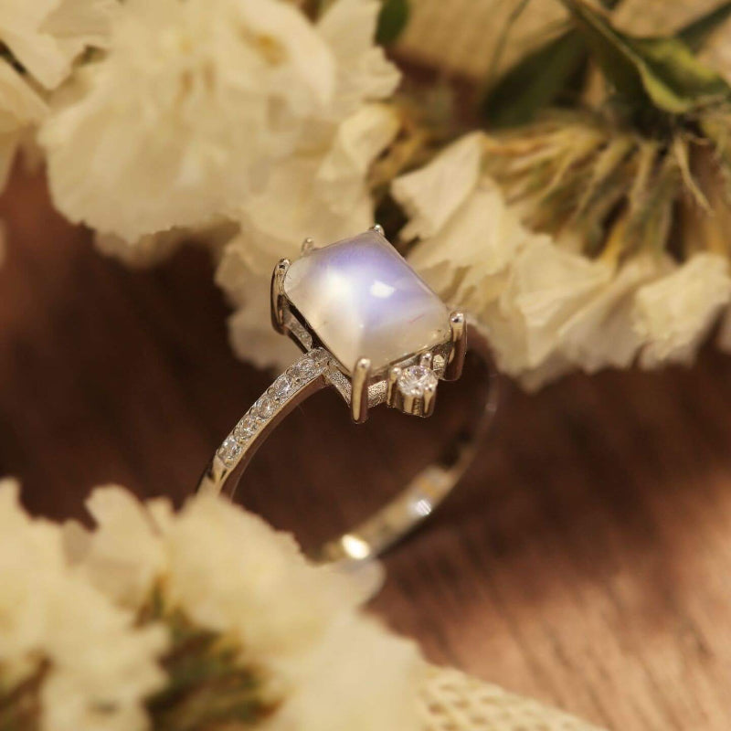 Square Moonstone Microzircon Ring