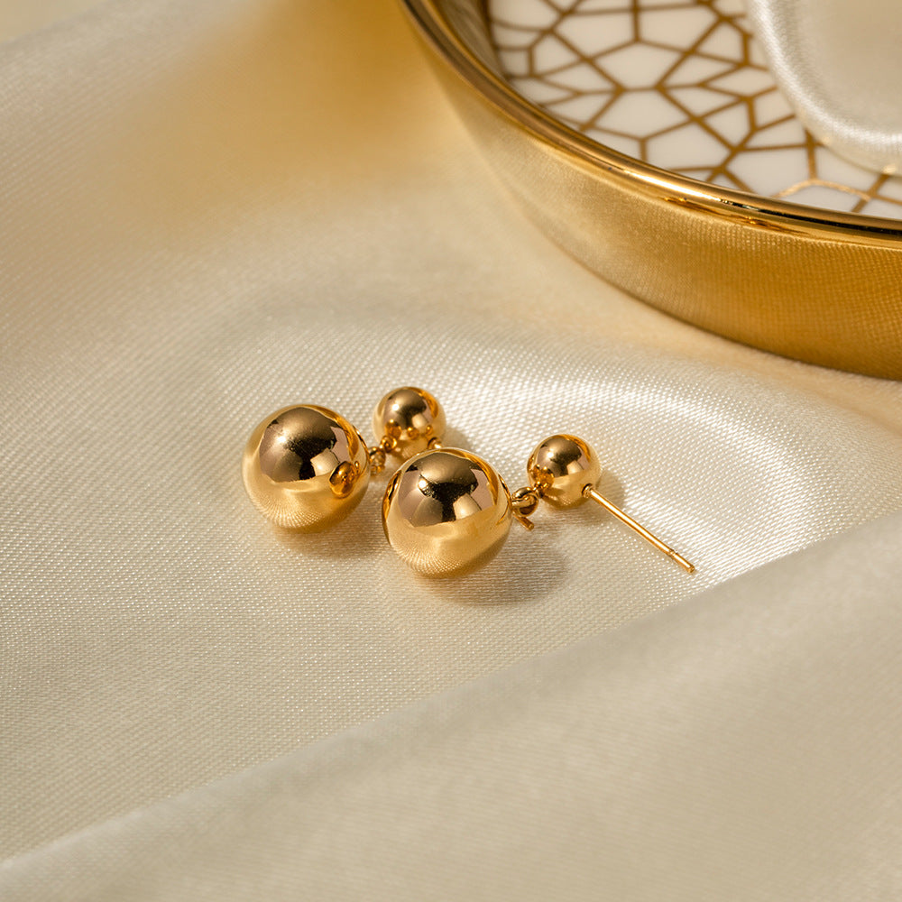 Gold stainless steel ball pendant earrings