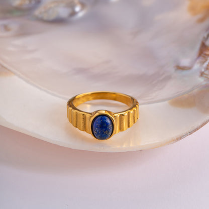 Court Vintage Oval Cut Lapis Lazuli Chunky Band Ring