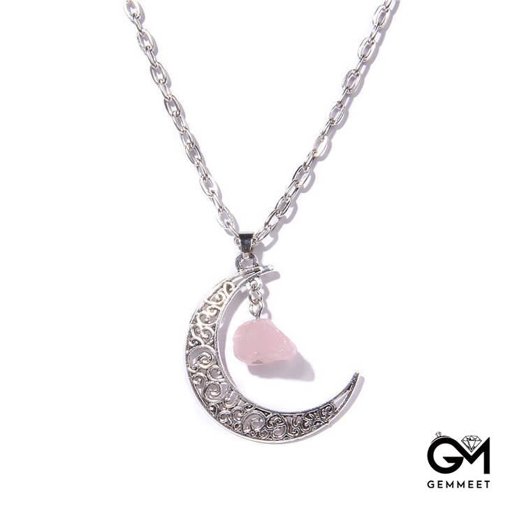 Silver Moon Stone Pendant Necklace