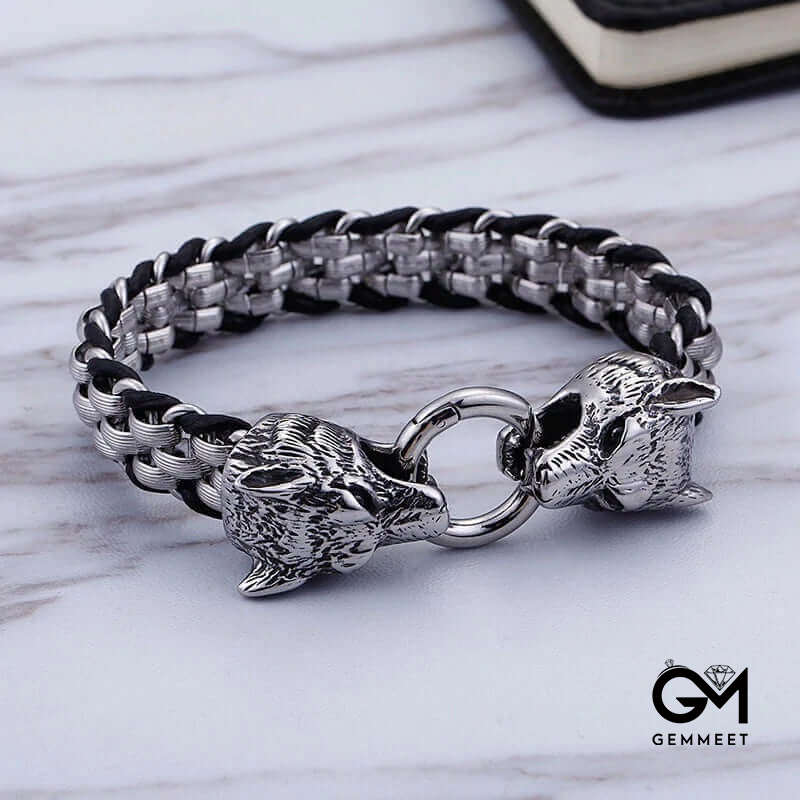 Titanium Steel Braided Diamond Wolf Bracelet