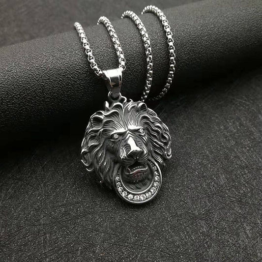 Hip Hop Gold Plated Zircon Lion Head Pendant