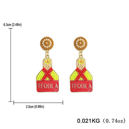 Nightclub Disco Wine Bottle Festive Party Rice Bead Earrings