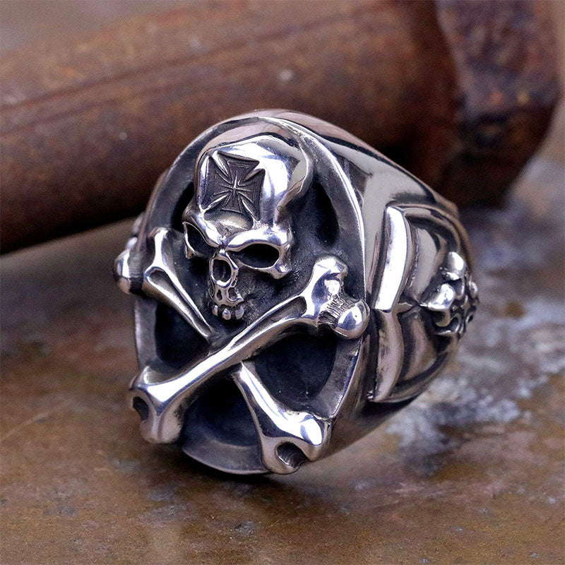 Vintage Men'S Iron Cross Pirate Logo Ring