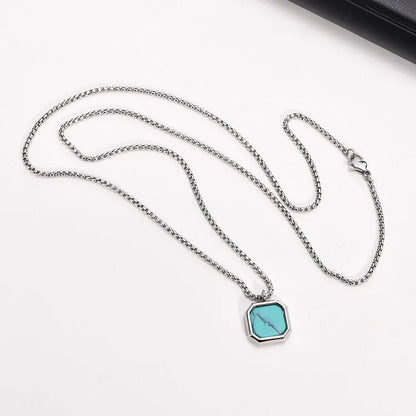 Square Pendant Men Long Sweater Chain Necklace