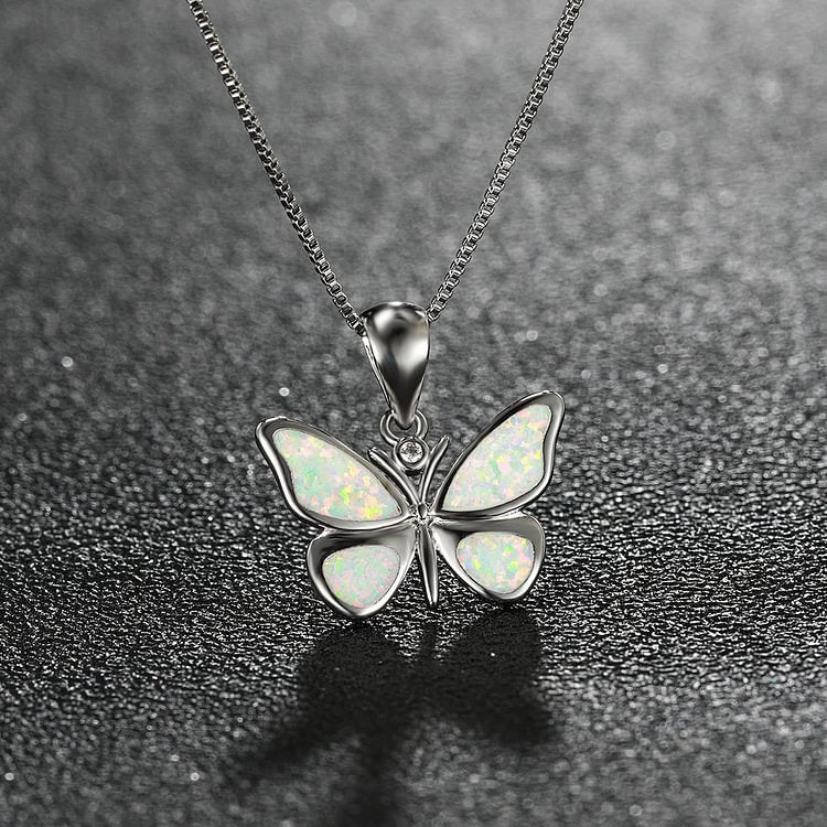 Opal Butterfly Pendant Necklace