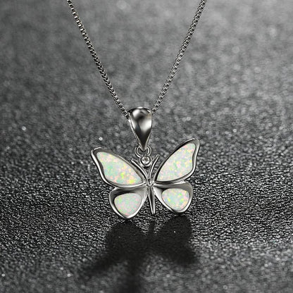 Opal Butterfly Pendant Necklace