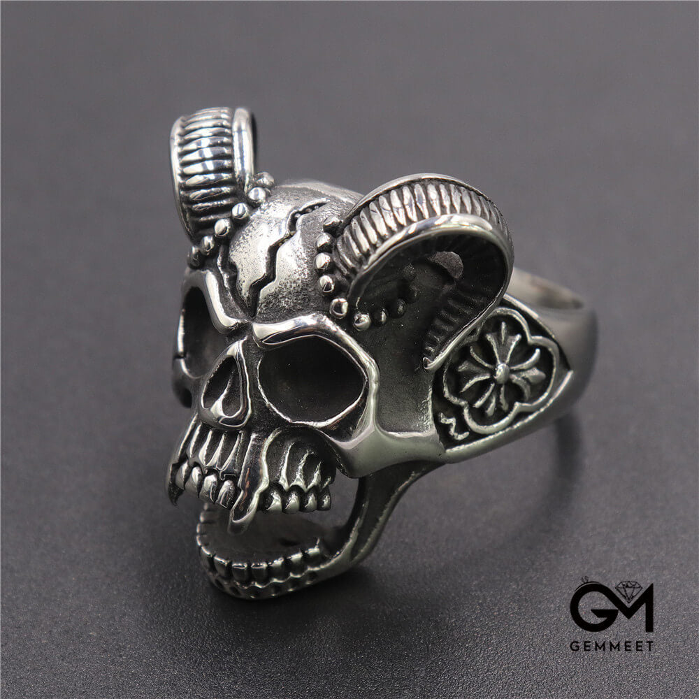 Beauty and The Beast Skull Horn Titanium Steel Ring