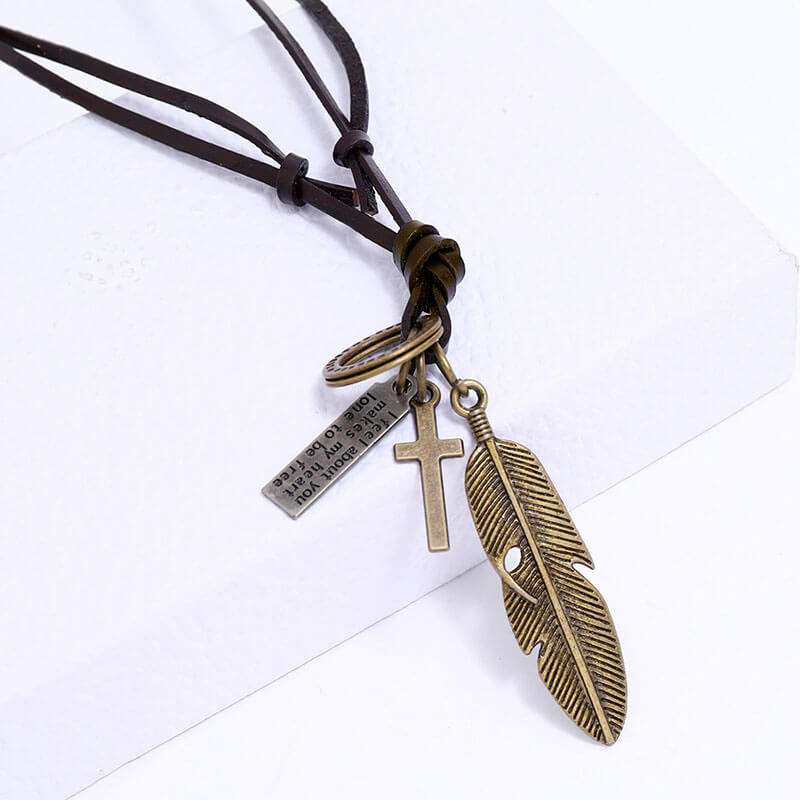 Creative Design Feather Leather Necklace Fashion Simple Long Clavicle Chain