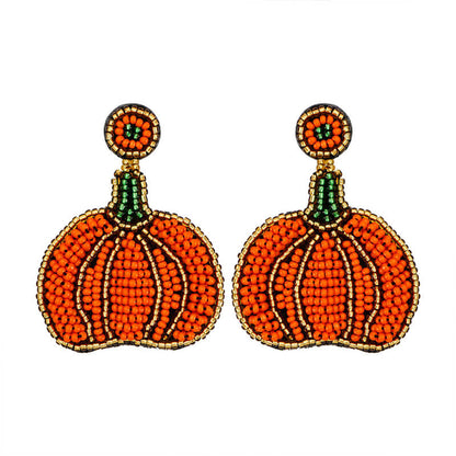 Halloween Retro Pumpkin Earrings Bohemian High-end Handmade Rice Bead Earrings