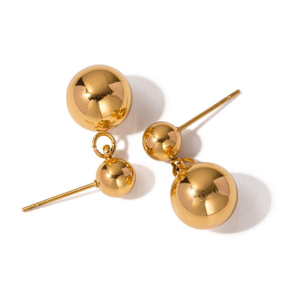 Gold stainless steel ball pendant earrings