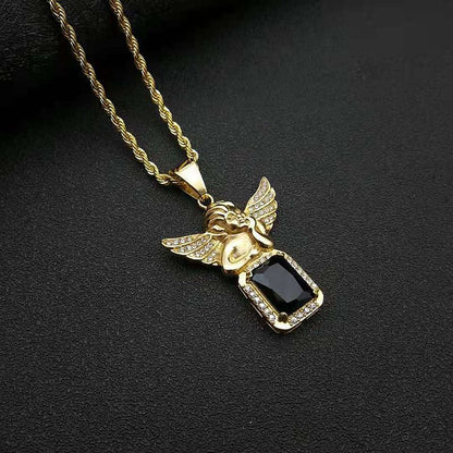 HIPHOP Jewelry Gold-plated Artificial Gemstone Angel Pendant